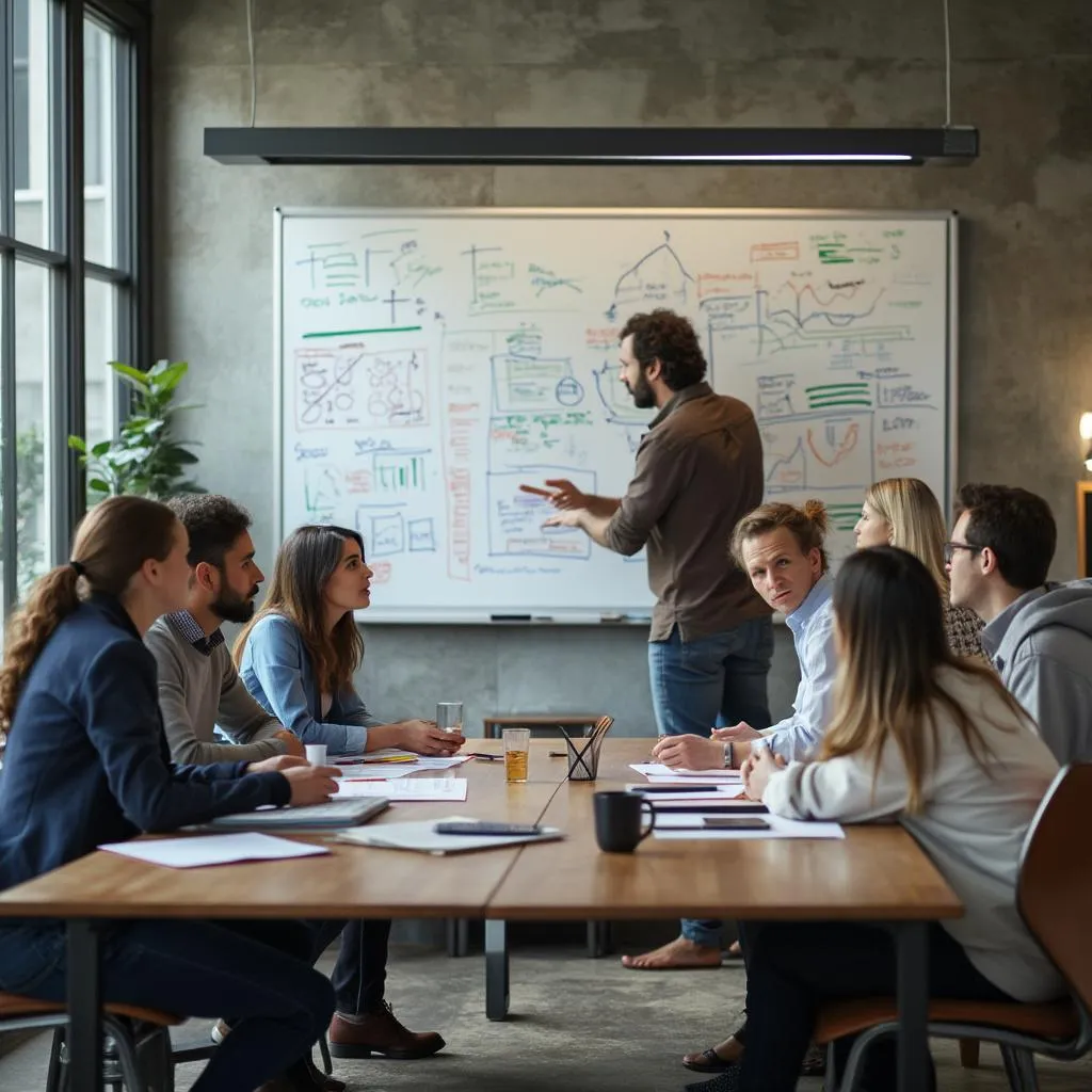 Réunion d'équipe discutant de stratégies innovantes
